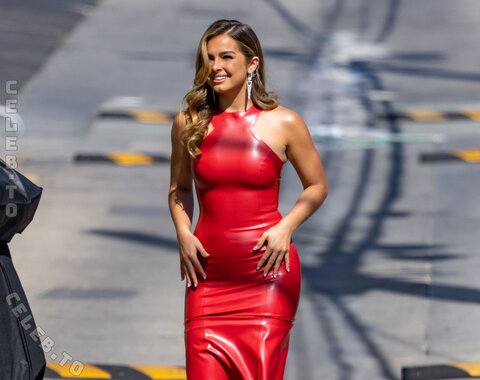 Addison Rae wears a red leather dress for Jimmy Kimmel Live! in Hollywood 08/2021