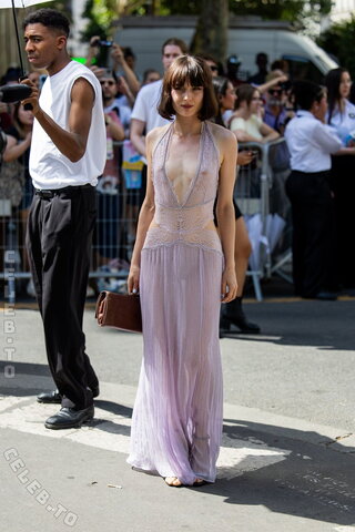 Alice Pagani see-through dress when attending the Amiri Menswear Spring Summer 2027 fashion show in Paris on June 25,…