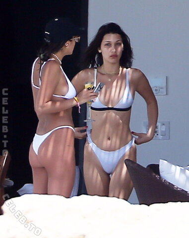Bella Hadid in a white thong bikini on a vacation in Cabo San Lucas April 11, 2017