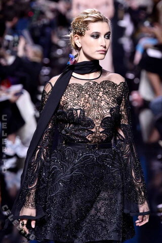 Hailey Bieber - Elie Saab show, Paris, 03/2017