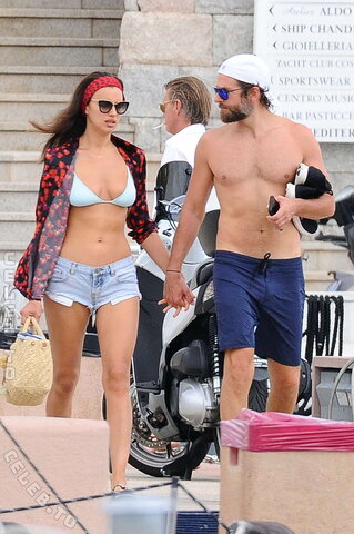 Irina Shayk in Bikini Top at a dock in Sardinia 8/1/2016