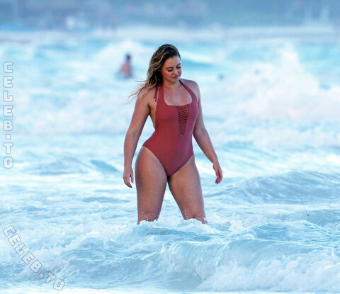 Iskra Lawrence in a one-piece bathing suit on the beach in Tulum 02/21/2018