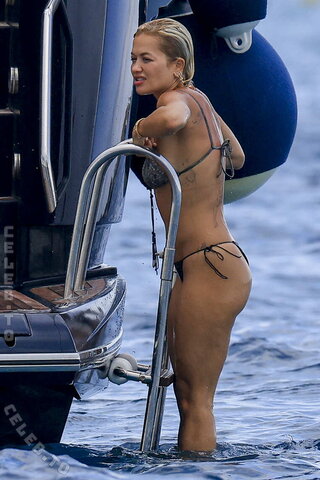 Rita Ora and Lady Mary Charteris in bikinis when enjoying a yacht day together in Ibiza on August 11, 202