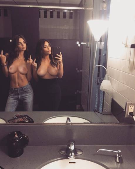 Emily Ratajkowski and Kim Kardashian Topless Selfie