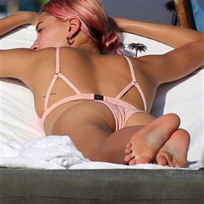Hailey Baldwin pink bikini bottoms